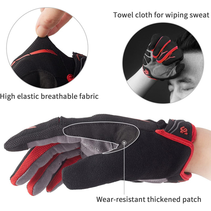 Велосипедні рукавички Vollfinger для чоловіків та жінок з сенсорним екраном, MTB, з гелевою підкладкою, червоні, XL