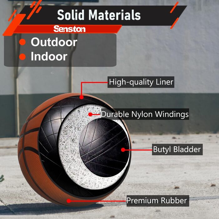 Баскетбольний м'яч Senston, розмір 7, з насосом, для гри на вулиці, дорослий, молодіжний (колір: коричневий)