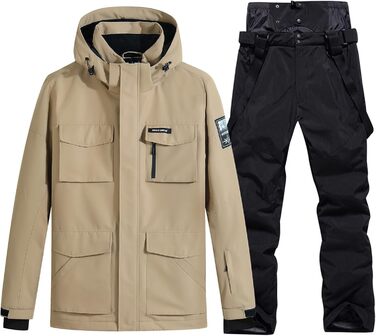 Костюм для сноуборду та лижного спорту HOUZONIY чоловічий, вітронепроникний, з капюшоном, XL, хакі+чорний