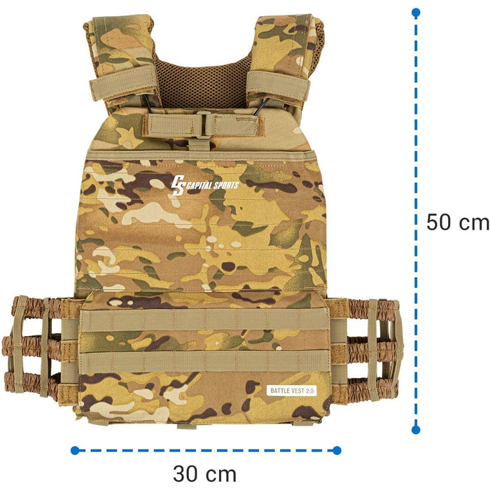 Capital Sports Battlevest 2.0: Вага жилет для тренувань - жилет з вагою, комфортний, з оптимальною підкладкою, 8.0 кг або 13.2 кг, камуфляж, чорний або оливковий (8.0 кг, камуфляж)