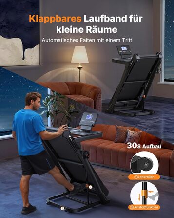 Біговий тренажер MERACH для дому з нахилом 18%, автоматична зміна нахилу, 1-14 км/год, складаний, потужність 3.5HP, розмір 46*120 см, 12 програм, чорний