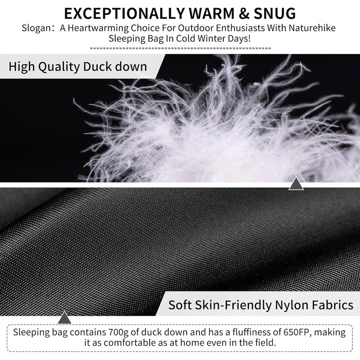 Спальний мішок Naturehike 750FP, 4 сезони, теплий зимовий, ультралегкий, для кемпінгу (CW700/Сірий/L)