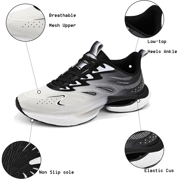 Спортивне взуття для жінок та чоловіків: кросівки для бігу, фітнесу, прогулянок та повсякденного носіння. Розміри 35-45 EU (44 EU, чорний, білий, сірий)