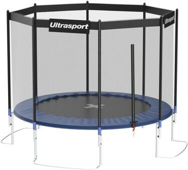 Батут Ultrasport SICHERSTE для дітей на вулицю, діаметр 180-430 см, до 150 кг, безпечне мережеве комплектування, тиха пружина, блакитний, для саду