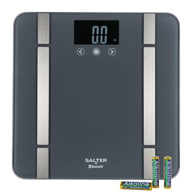 Ваги для ваги Salter SA00432FEU6 Bluetooth - ваги для тіла з пам'яттю на 8 користувачів, максимальна вантажопідйомність 200 кг, підключення до Salter Health App для моніторингу здоров'я та фітнесу (Сірий)