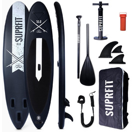 Надувний SUP дошка SUPRFIT для станд-ап паділбордингу, комплект, 330 x 78 x 15 см, до 150 кг, Lailani Black White