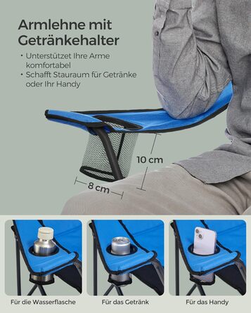 Крісло для кемпінгу SONGMICS, складане, з м'яким сидінням, 250 кг, блакитне та чорне