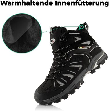 Черевики для трекінгу жіночі та чоловічі, теплі, з підкладкою, 36 EU, чорно-сірий