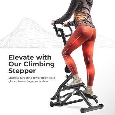 Степпер Sunny Health & Fitness з поручнем, розширений діапазон кроків, компактний, регульована висота, безударний, підключення до SunnyFit® App, смарт-тренажер для сходових вправ