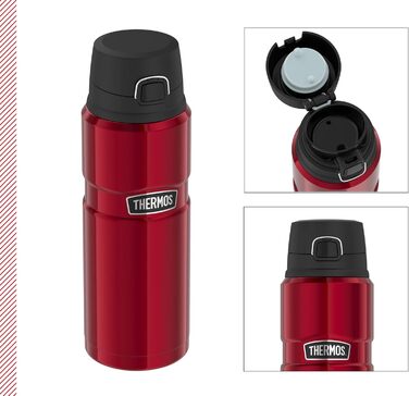 Термос-бутилка з нержавіючої сталі THERMOS STAINLESS KING 0,7 л, червона, Safe Flow кришка, зберігає тепло 15 годин/холод 24 години, для води і чаю, без BPA, підходить для посудомийної машини