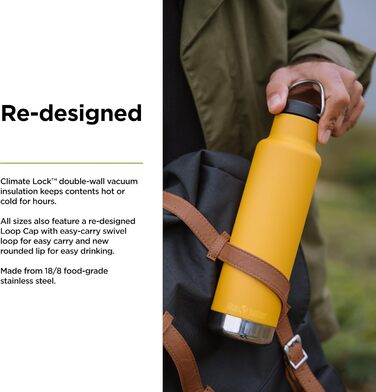 Термобутилка Klean Kanteen Classic з петлевою кришкою, універсальна, жовта