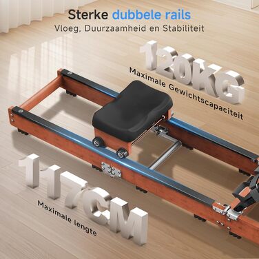 Гребний тренажер для дому з водним опором, 5 рівнів налаштування, 120 кг вантажопідйомність, сумісність з додатком, дуб