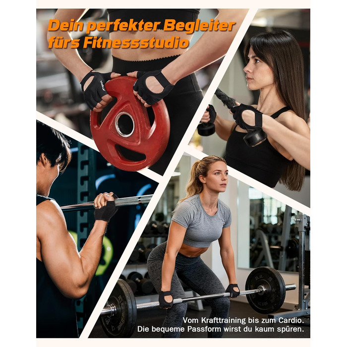 Фітнес рукавички ATERCEL для жінок та чоловіків - неслизькі дихаючі рукавички для тренувань з преміальним зчепленням та захистом долонь для силових тренувань, спортзал, воркаут, тренування. Чорний колір