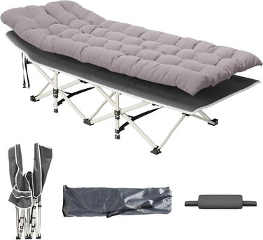 Розкладне ліжко-крісло для кемпінгу з матрацом, 176x64x37 см. Макс. вантажопідйомність 250 кг, з сумкою для перенесення. Підходить для відпочинку на природі, в саду, на пляжі та в подорожах.