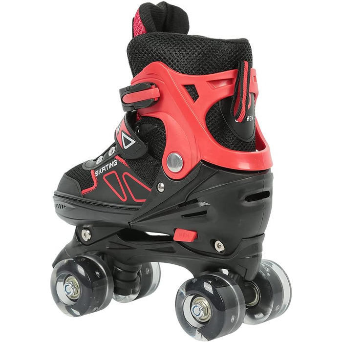Інлайнери (ролики) для дітей та дорослих, розмір M, з великими колесами 76 мм, регульовані, світлодіодні, червоно-чорні
