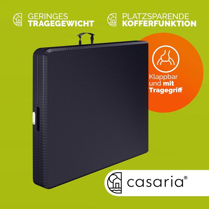 Розкладний садовий стіл Casaria® 183x76 см, чорний, з ротангу, для 8 осіб, тераса, балкон, кемпінг