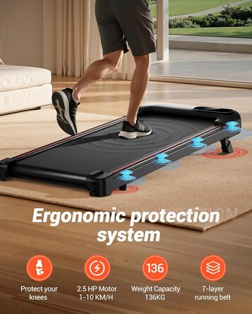 Ходьба-біговий тренажер з нахилом 15%, швидкість 8-10 км/год, для дому, з трійною амортизацією та тихим 2.5PS мотором, стіл для бігу, максимальне навантаження 136 кг, 8 км/год