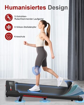 Walking Pad для дому HomeFitnessCode: електричний біговий килимок з нахилом, 1-8 км/год, чорно-червоний