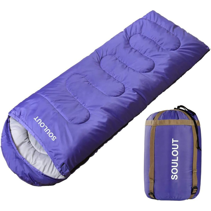 Сплячий мішок SOULOUT 3-4 сезони - Водонепроникний, легкий, 220 x 83 см (фіолетовий, блискавка справа)