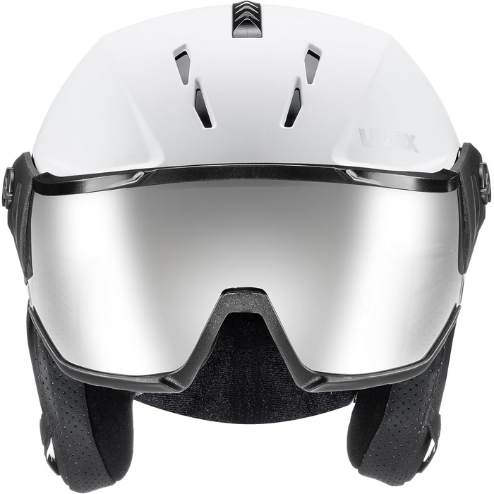 Гірськолижний шолом uvex Instinct Visor з візором, для жінок та чоловіків, регулювання розміру, біло-чорний матовий, 59-61 см