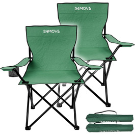 Набір з 2 туристичних стільців 24MOVE® для відпочинку на природі - складані стільці для кемпінгу, риболовлі, саду та дому, зелені