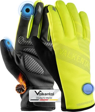 Водонепроникні велосипедні рукавички Valkental® з ізоляцією 3M | З підкладкою та зчепленням | Зимові та перехідні рукавички [Чоловічі та жіночі] з функцією сенсорного екрану - GloRider Жовтий M для перехідного періоду (до 6°C, 2-шарові)