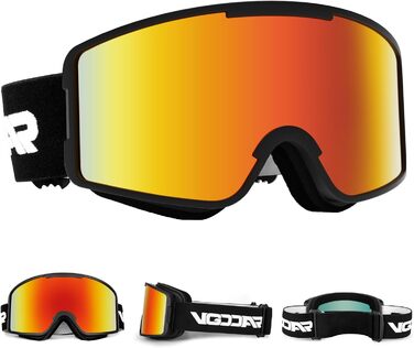 Снігові окуляри Vgooar з OTG циліндричною лінзою, регульованими ремінцями, 100% UV захистом, анти-туманне покриття для чоловіків та жінок, червоні