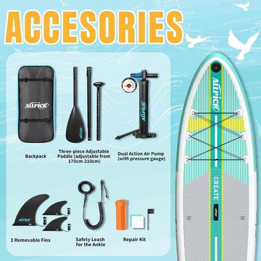 Надувна SUP-дошка ALLPICK Premium з камеротримачем, комплект аксесуарів, регульоване весло, для початківців і досвідчених, до 180 кг