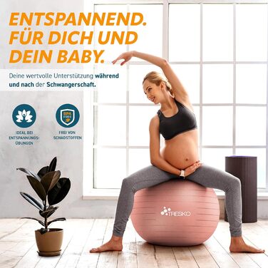 Гімнастичний м'яч TRESKO 75 см, BPA-free, з насосом, для фітнесу, йоги, пілатесу, вагітних, антивибуховий, до 300 кг, коралово-рожевий (для зросту 175-185 см)