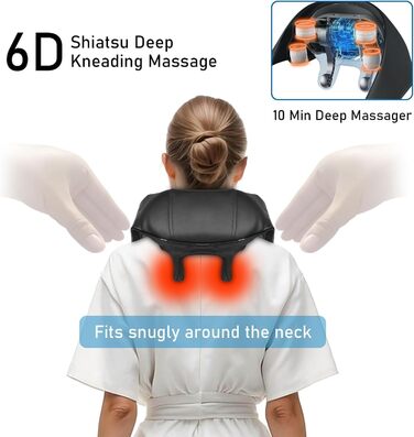 Масажер для шиї з підігрівом BIBIRE Shiatsu 4D глибокого тканинного масажу для плечей, ніг, тіла. Зняття м'язового болю для дому, офісу, авто
