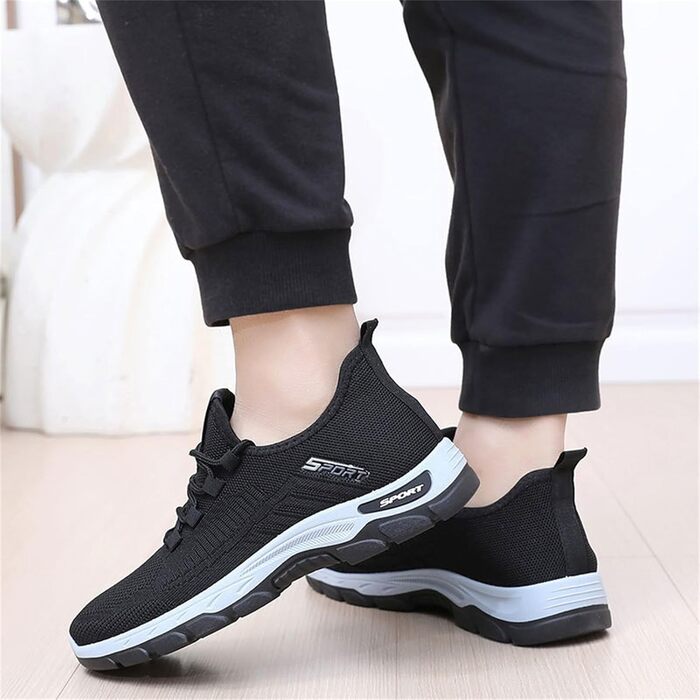 Чоловічі кросівки для активного відпочинку та спорту: бігові, фітнес, ходьби, чорні та білі, розмір 42 EU, ортопедичні, дихаючі, з широкою колодкой