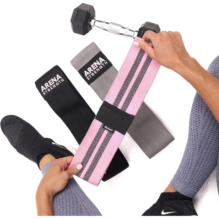Стрічки для фітнесу Arena Strength Fabric Booty Bands для стегон та сідниць | Стрічки опору для ніг та сідниць | Збірник вправ та чохол (Легкі, Середні, Важкі)