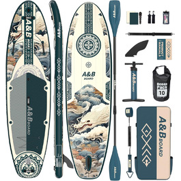 Надувний SUP-борд A&BBOARD з аксесуарами, 335x88 см, для підлітків та дорослих (зелений + дракон)
