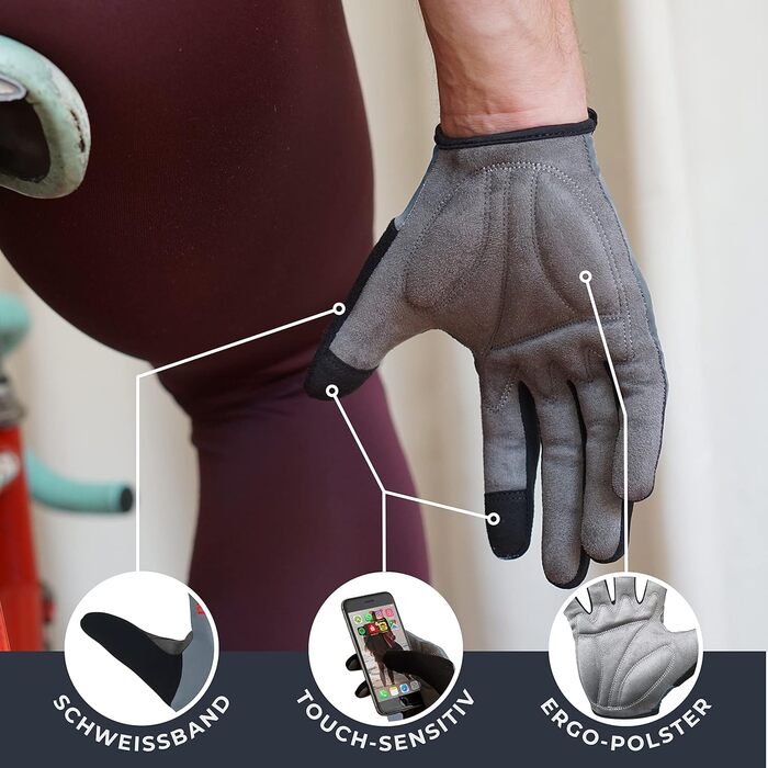 Велосипедні рукавички MACCIAVEI для чоловіків та жінок - MTB рукавички - унісекс, сенсорні, mountainbike, сірі (S)