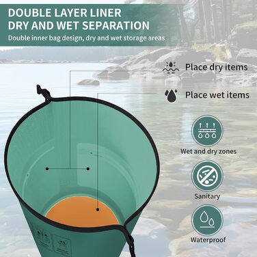 Водонепроникний рюкзак Naturehike Dry Bag 15L – Сумка-мішок для каякінгу, човнів, риболовлі, рафтингу, плавання, сноубордингу (Зелений)