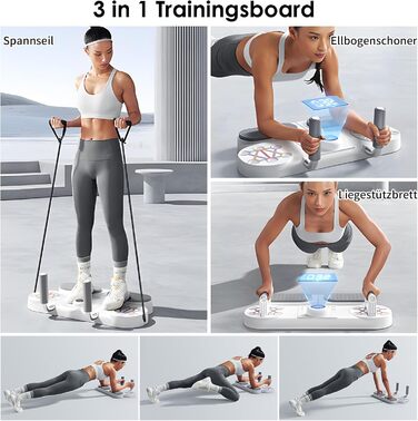 Набір для віджимань Dnkelar 3-в-1, фітнес-дошка для тренування всього тіла, з ручками для віджимань та еспандером, обладнання для дому, білий