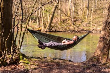 Гамак Amazonas Ultra-Light Silk Traveller Thermo 275x140 см, зелений, до 200 кг - надлегкий шовковий гамак для подорожей