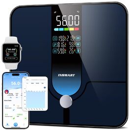Розумні ваги INSMART 227 кг/500 фунтів 30x30 см, цифрові ваги для аналізу складу тіла з APP/Bluetooth, повноцінний сенсор, 18 показників: BMI, вага, жир, пульс, м'язова маса