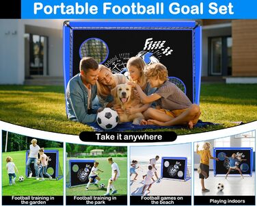 Дитячі ворота для футболу, 2-в-1 Pop-Up ворота, розкладні для саду, з сумкою та 4 кілочками (150x120 см, блакитні)