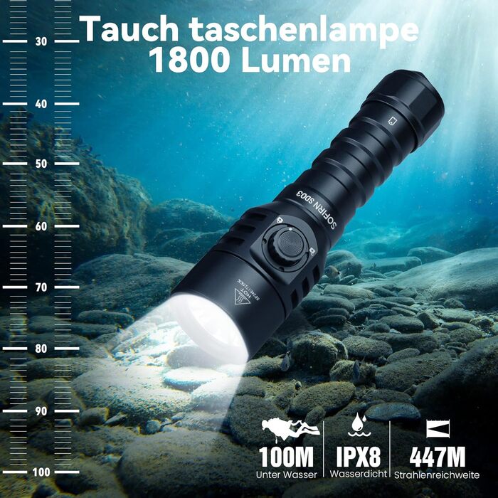 Sofirn SD03 водонепроникний ліхтар для дайвінгу, 1800 люмен, IPX8, 100м, 3 режими, акумуляторний