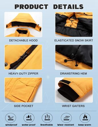 Сніговий костюм HOUZONIY для чоловіків, жовто-чорний, дихаючий, вітронепроникний, з капюшоном, для катання на лижах та сноуборді