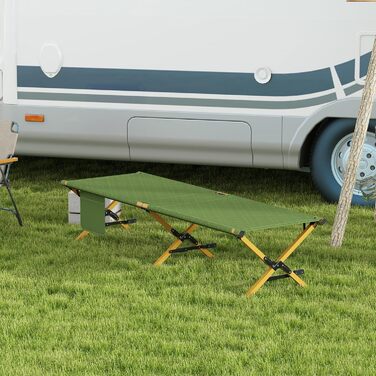 Розкладне ліжко для кемпінгу Outsunny - 196x64x45 см, до 200 кг, темно-зелене. Ідеально для відпочинку на природі, вдома та в саду.