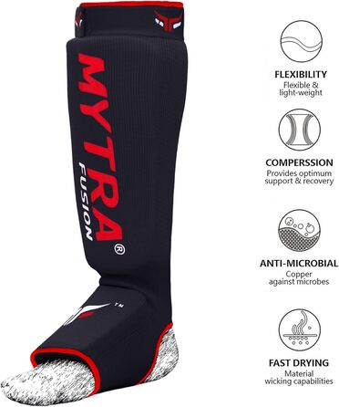 Захисні щитки Mytra Fusion для гомілки L-XL, чорні – для кікбоксингу, MMA, муай-тай, карате, кросфіту, боксу
