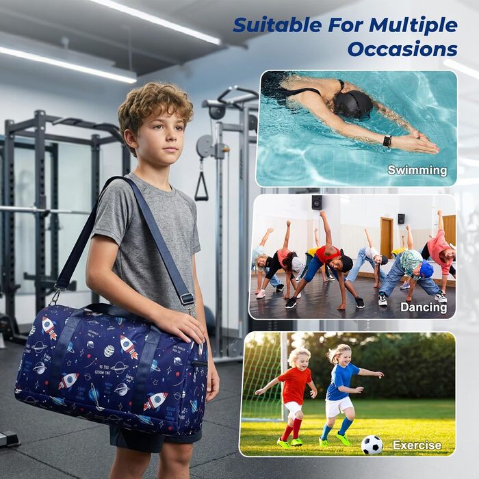 Спортивна сумка Flintronic для дітей та дівчат, сумка для плавання з відділенням для вологих речей, синя, 46x20x25 см