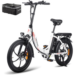 Електровелосипед Fafrees F20 складаний 20 дюймів, 250W, 36V 16Ah, фетбайк для жінок і чоловіків, білий, до 150 кг, міський та гірський, акумулятор, швидкість 25 км/год