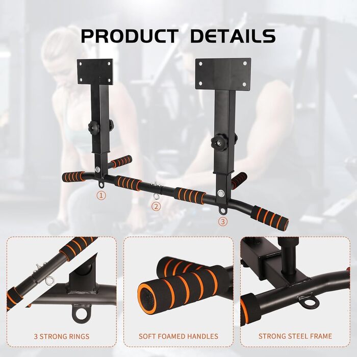 Стійка для підтягувань QZWGZ Bar Mount Heavy Duty - до 200 кг, регулювання висоти, нековзні ручки, для дому та спортзалу