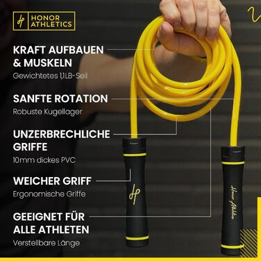Стрибкове канат для Муай Тай з вагою, для інтенсивних тренувань, Муай Тай & MMA - Міцний PVC канат, важкий 1,1 фунта, для фітнесу (жовтий)