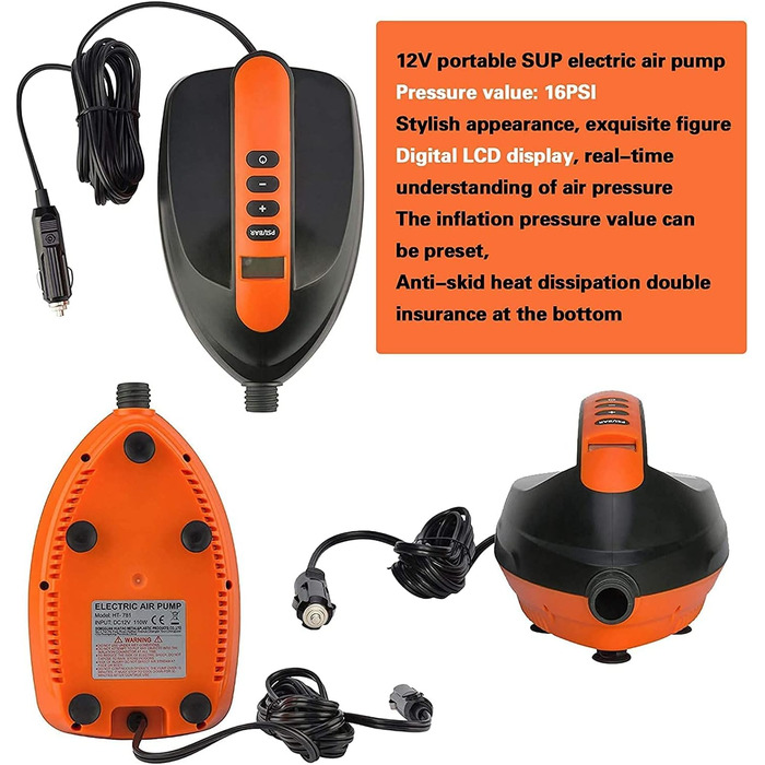 Електричний насос для SUP дошки Ruitx 16PSI, 12V для надувних SUP, човнів, велосипедів та наметів (Помаранчевий)