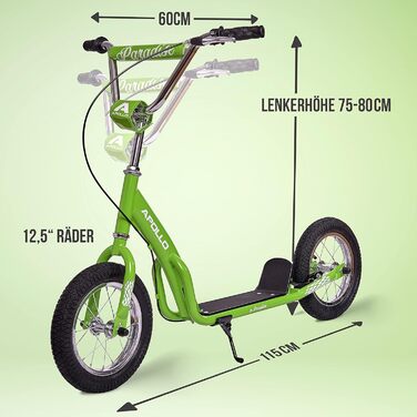 Дитячий самокат Apollo Retro Scooter Paradise з повітряними колесами 12,5 дюйма, широкий майданчик, стильний трюковий самокат для дітей і підлітків