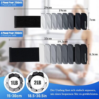 Важкі манжети для ніг BECOJADDE 0.45 кг / 0.9 кг (набір 2 шт.) для занять спортом, фітнесом, кардіо та силовим тренуванням. Чорний колір.